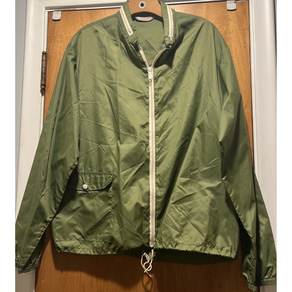 McGregor Jacket Large Hooded Green Anti Breeze Full Zip Windbreaker 80s VINTAGE
